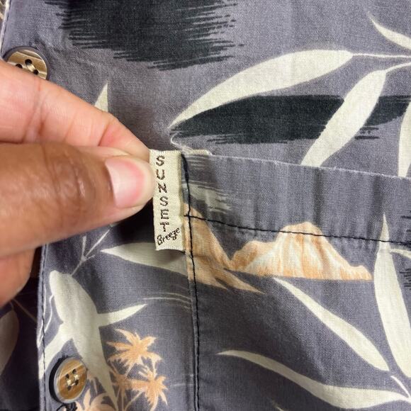 Sunset Breeze Hawaiian Large Shirt Volcanoes Plants Mountains Ocean Palm Trees - Picture 7 of 9